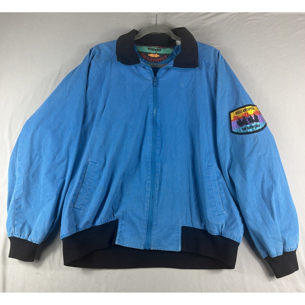 Vintage Wrangler brushpopper blue ls full zip jacket, big logo, men's large